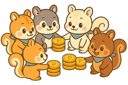 ポイントを囲むキャラクター